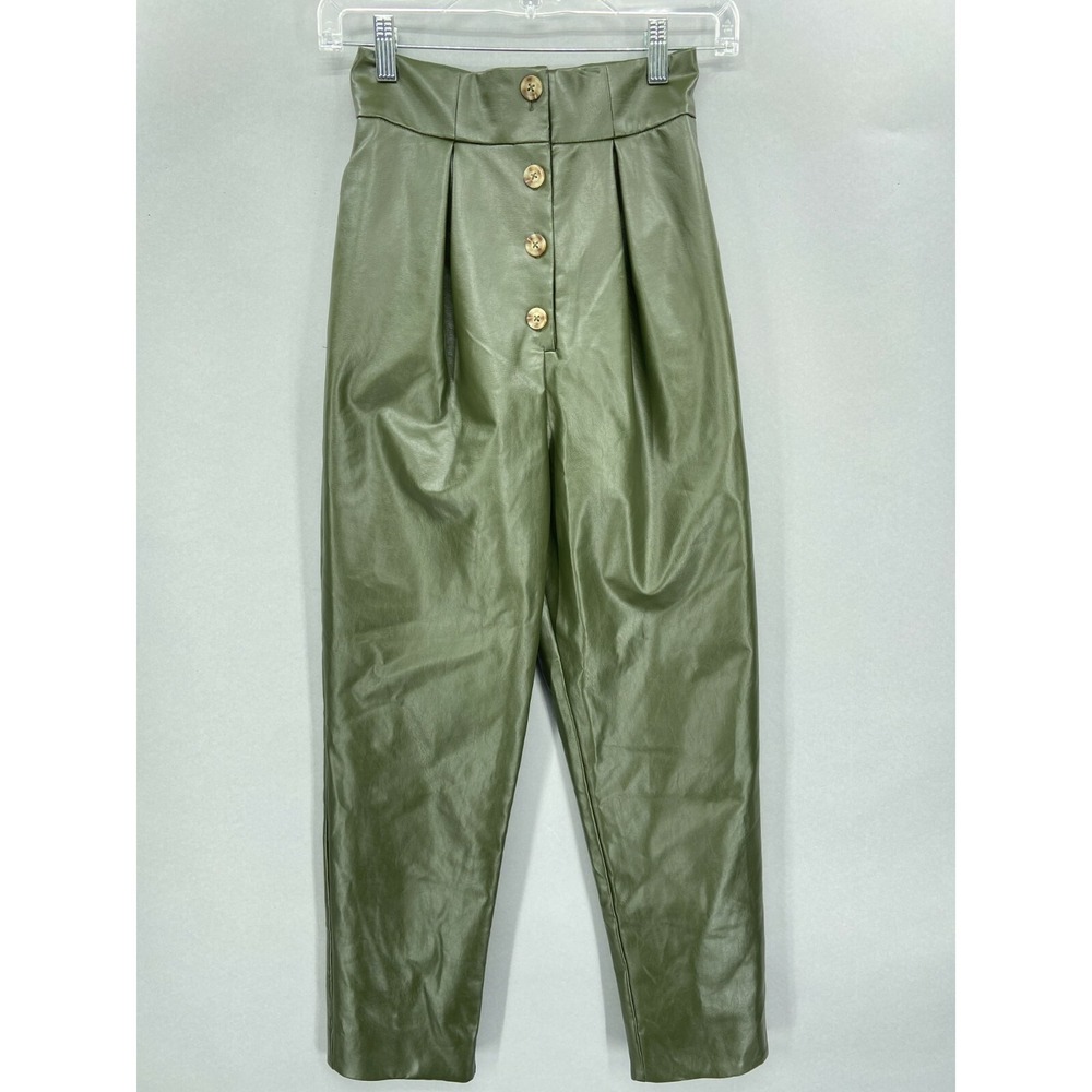Majorelle Pantsโ Womens XXS 2XS Clive Crop High Waist Olive Green Faux Leather